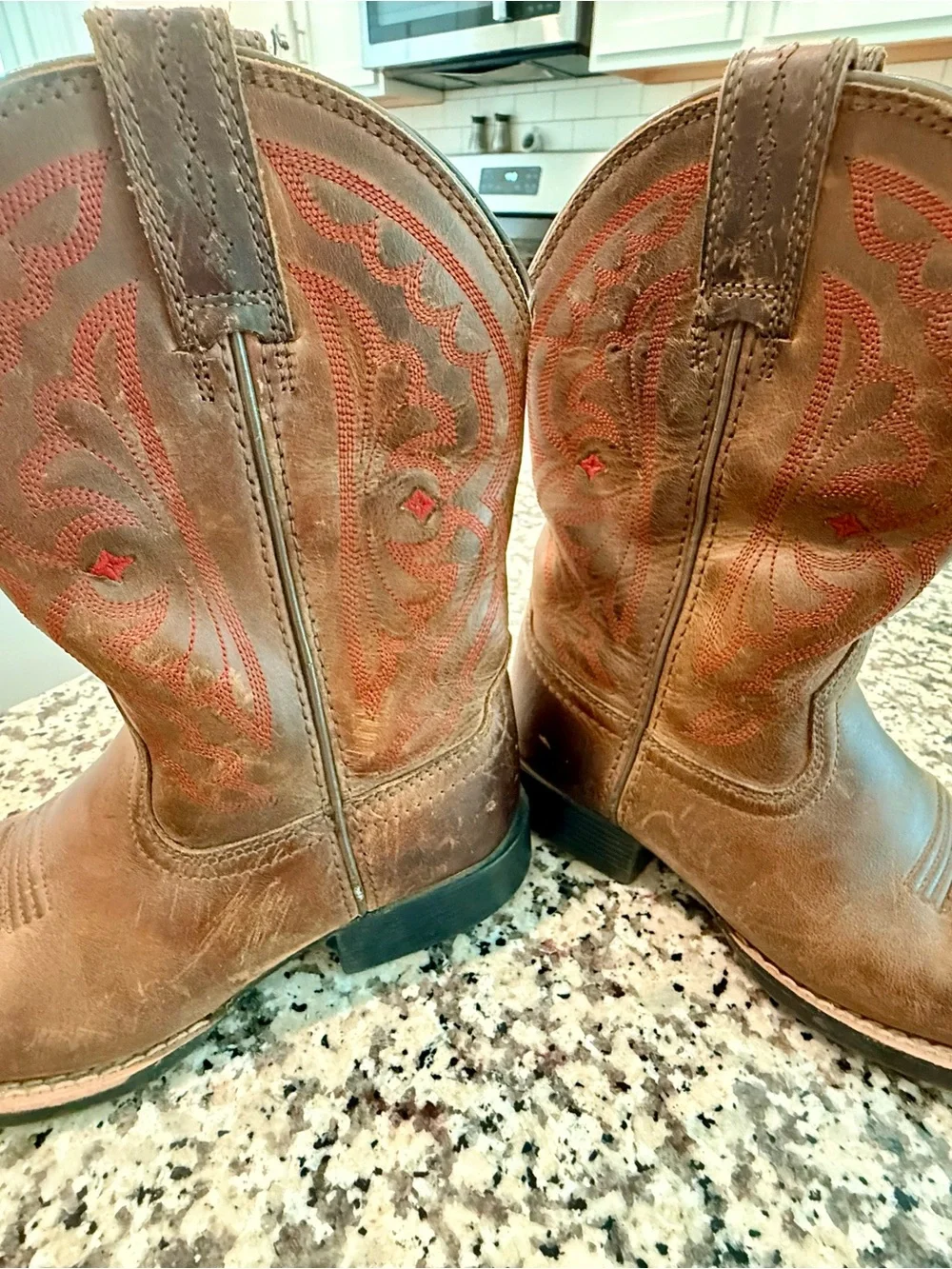 Ariat Brown Kids Western Boots with Red Stitching